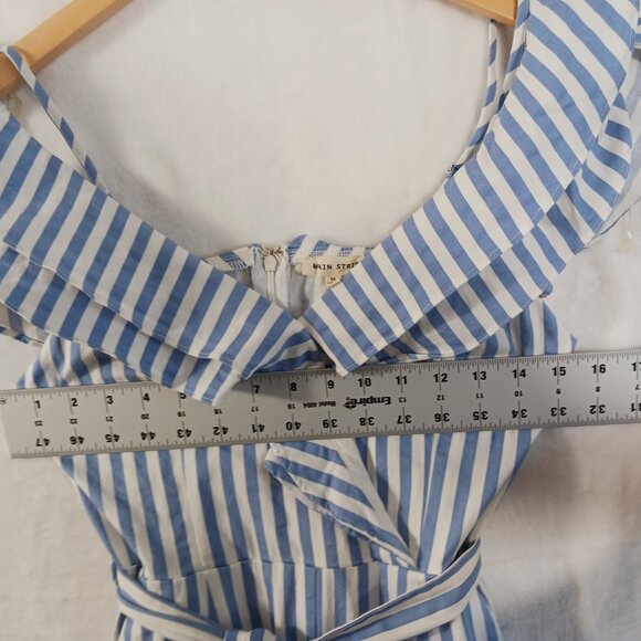 Main Strip, Blue & White Stripe, Off Shoulder Jumpsuit, Spaghetti Straps, Medium - Picture 11 of 14